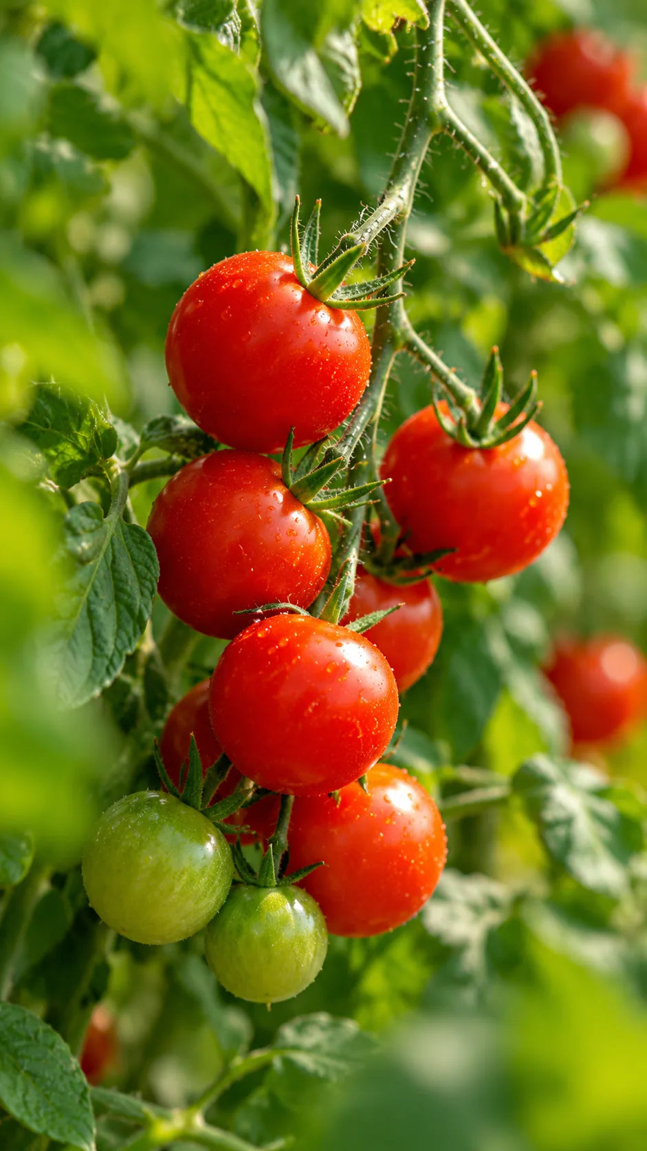 Grappe de tomates cerises couvertes de rosée
